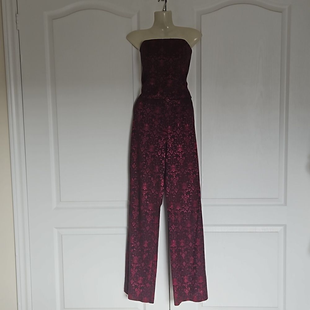 le chateau Strapless Burgundy Floral Jumpsuit